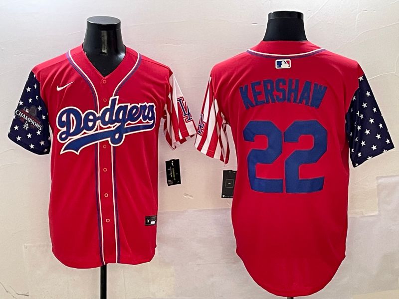 Men Los Angeles Dodgers #22 Kershaw Red a generation of national flags Joint name 2025 Nike MLB Jersey style 5